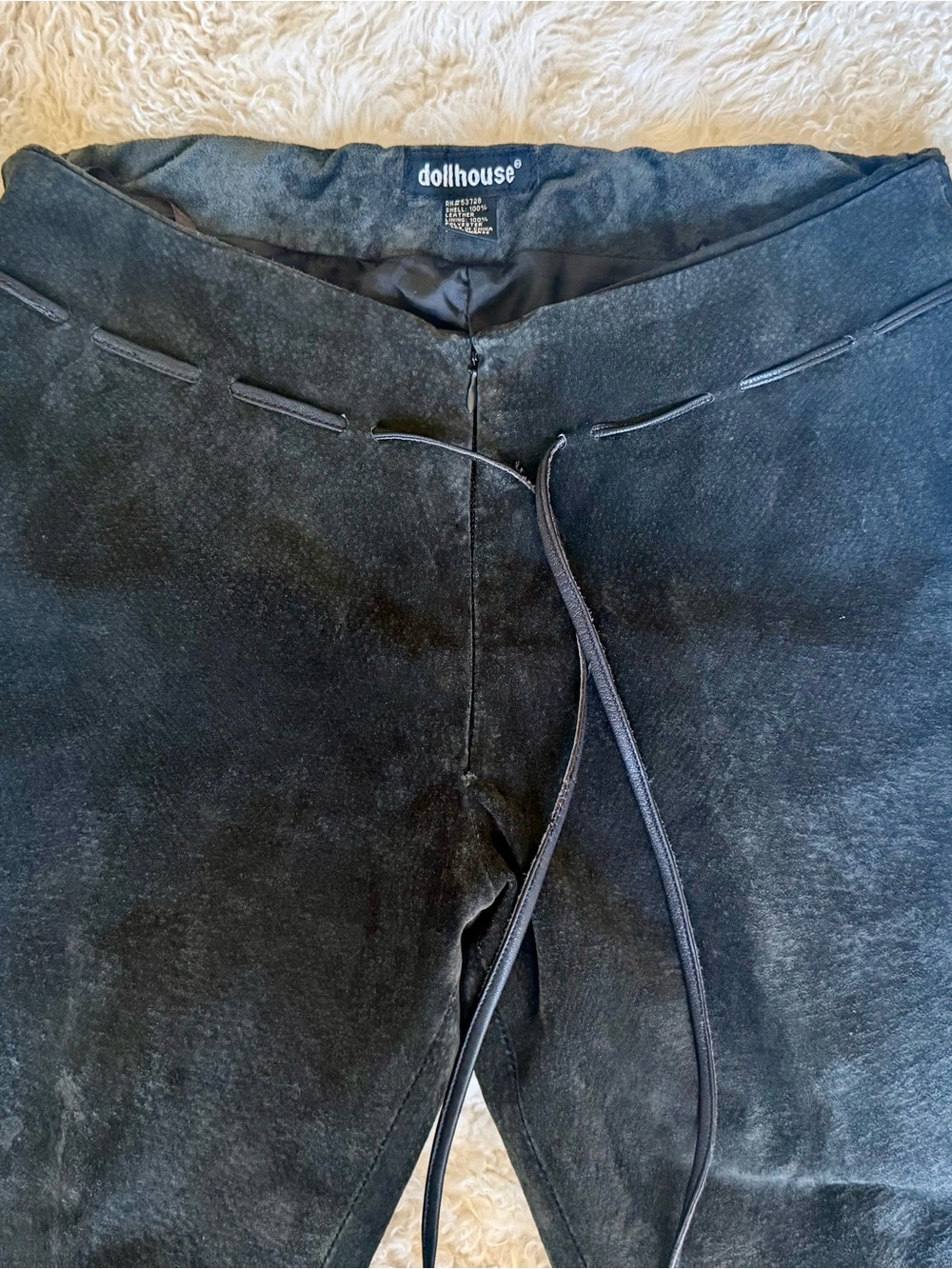 Dollhouse Gray Genuine Suede Zip Front Pants with Leather Drawstring. Medium EUC